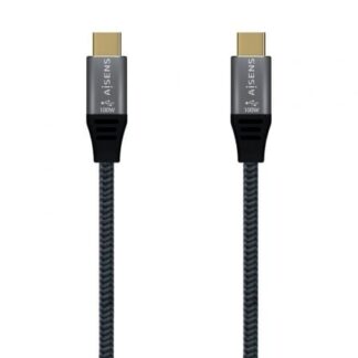 Cable USB 3.2 Tipo-C Aisens A107-0634 20GBPS 5A 100W/ USB Tipo-C Macho - USB Tipo-C Macho/ Hasta 100W/ 20Gbps/ 2m/ Gris