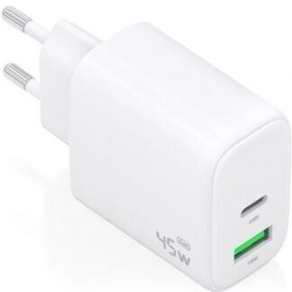 Cargador de Pared GaN Aisens A110-0971/ 1xUSB Tipo-C/ 1xUSB/ 45W/ Blanco