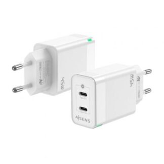 Cargador de Pared GaN Aisens ASCH-45W2P005-W/ 2xUSB Tipo-C/ 45W