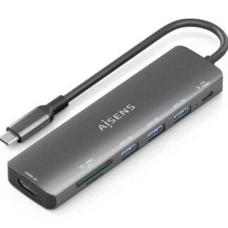 Docking USB Tipo-C Aisens ASUC-7P025-GR/ 1xHDMI 4K/ 3xUSB/ 1xUSB Tipo-C PD/ 1xLector Tarjetas/ Gris