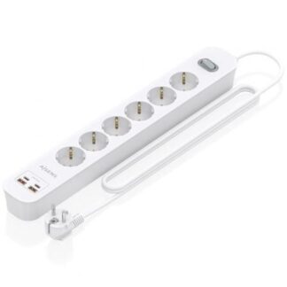 Regleta con Interruptor Aisens ASPS-2A2C16-W/ 6 Tomas de Corriente/ 2 USB - 2 USB Tipo-C/ Cable 1.4m/ Blanco