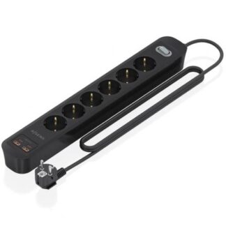 Regleta con Interruptor Aisens ASPS-2A2C17-BK/ 6 Tomas de Corriente/ 2 USB - 2 USB Tipo-C/ Cable 1.4m/ Negro