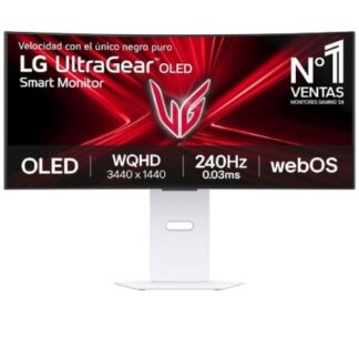 Smart Monitor Gaming Ultrapanorámico Curvo LG UltraGear 34GX90SA-W 34"/ WQHD/ Multimedia/ 0.03ms/ 240Hz/ OLED/ Regulable en altura/ Smart TV/ Blanco