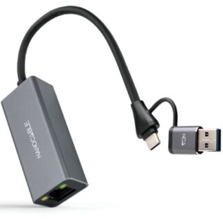 Adaptador USB Macho + USB Tipo-C Macho - RJ45 Nanocable 10.03.0411/ 1000Mbps