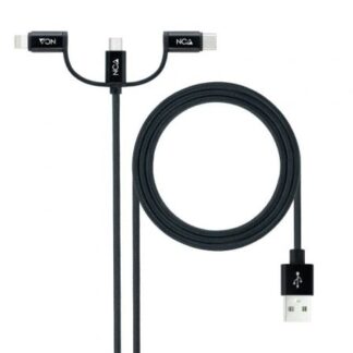 Cable USB 2.0 Nanocable 10.01.3200/ Lightning Macho - Micro USB Macho/ USB Tipo-C Macho/ 480Mbps/ 1m/ Negro