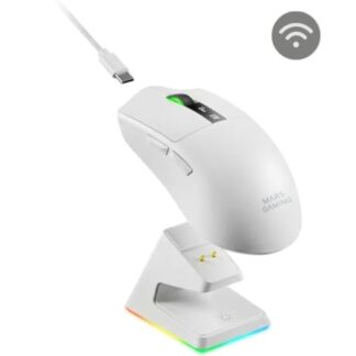 Ratón Gaming Inalámbrico Mars Gaming MMW-Elite/ Batería Recargable/ Hasta 20000 DPI/ Blanco