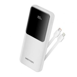Powerbank 10000mAh Vention FHOW0/ 22.5W/ Blanca/ Incluye Cable USB Tipo-C y Lightning