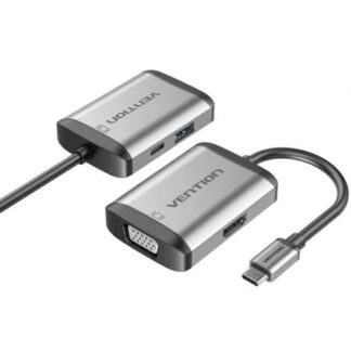 Conversor Vention TFAHB/ 1xUSB/ 1xHDMI/ 1xVGA/ 1xUSB Tipo-C PD/ Gris